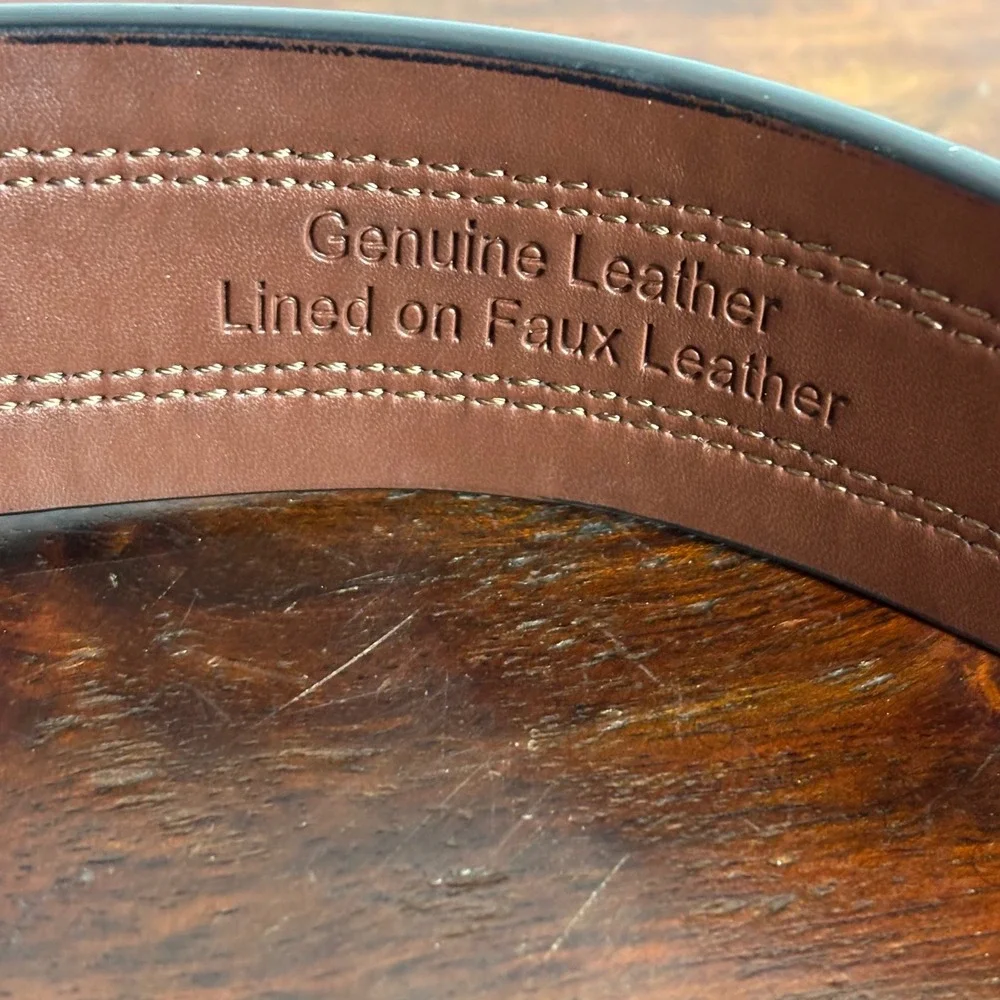 Perry‎ Ellis Mens Tan Leather Belt 34/85 Burnished Contrast Stitch 1P75906
